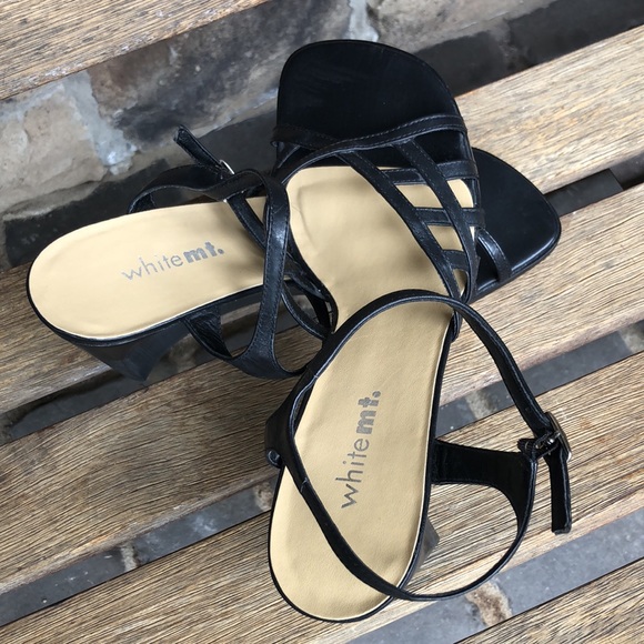 Whitemt. Wedge Strappy Sandals Black Leather. 10M - Picture 3 of 5